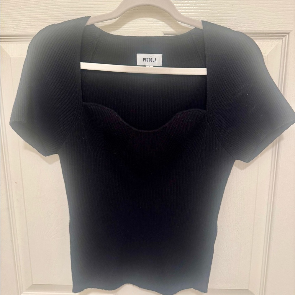 Pistola Black Short Sleeve Ribbed Top